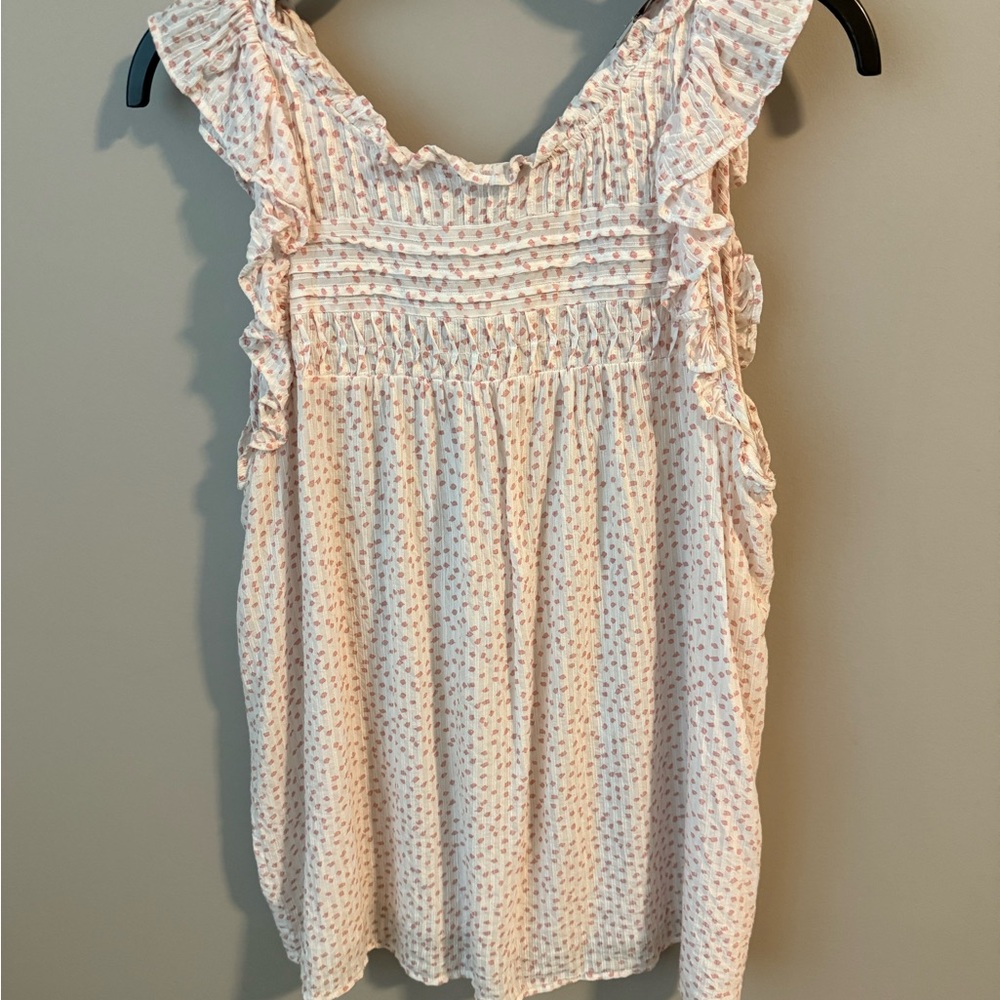 LOFT Pink Ruffled Smocked Blouse